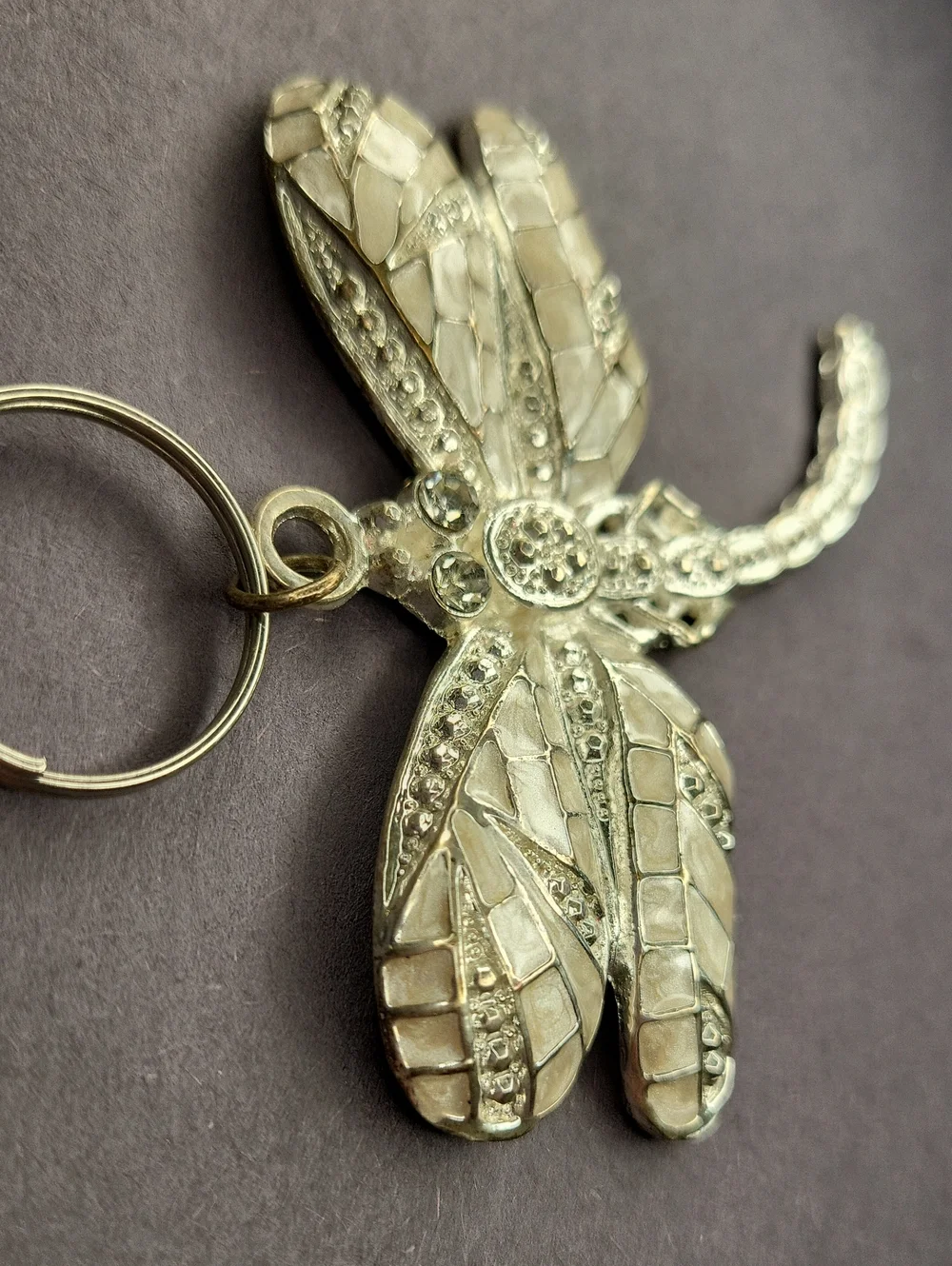 Dragonfly Keyring Charm with Crystal & Mother-of-Pearl Inlay